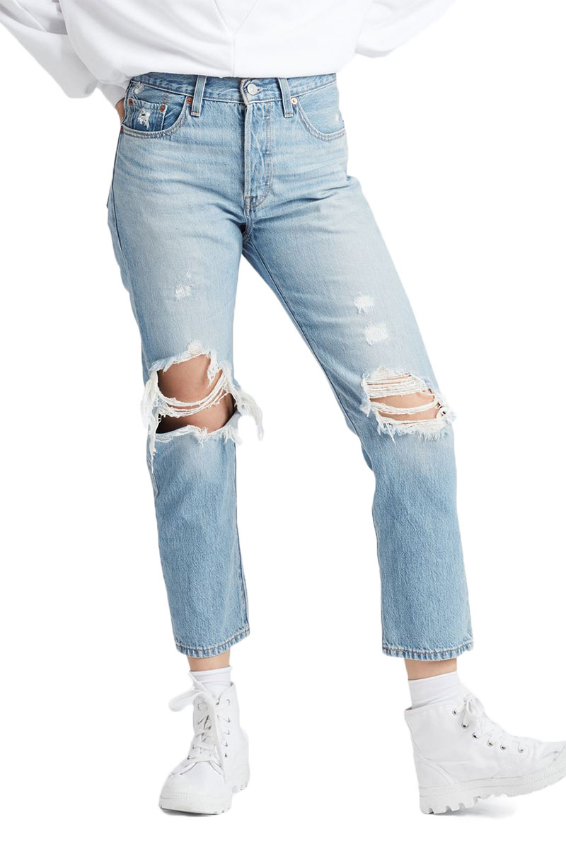 cropped destroyed jeans