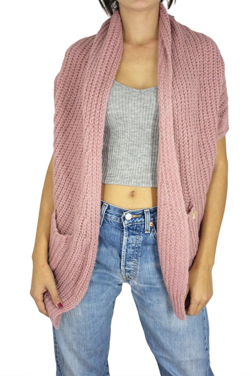 Agel Knitwear πλεκτή ζακέτα ροζ με αραιή πλέξη