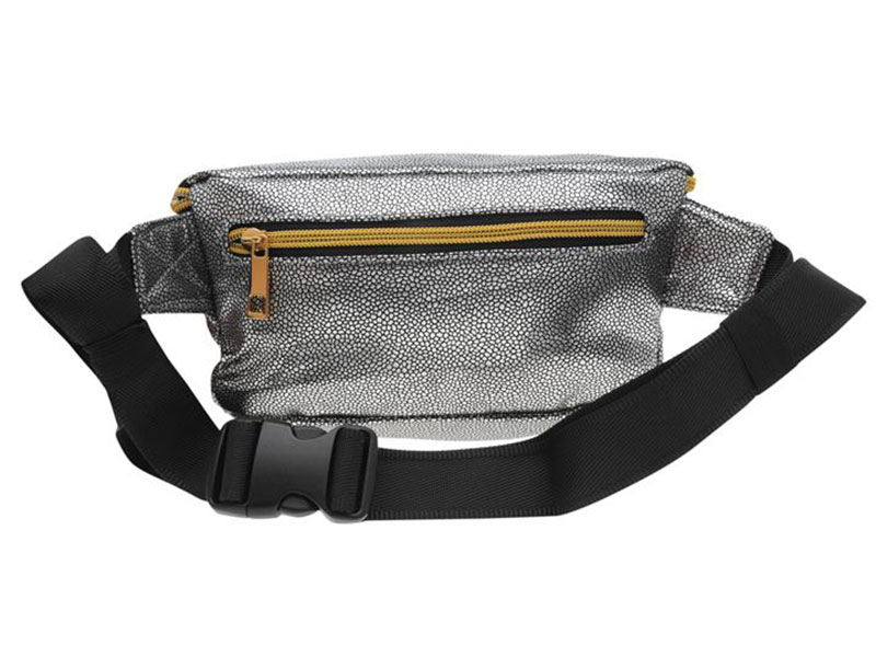 black and silver bum bag