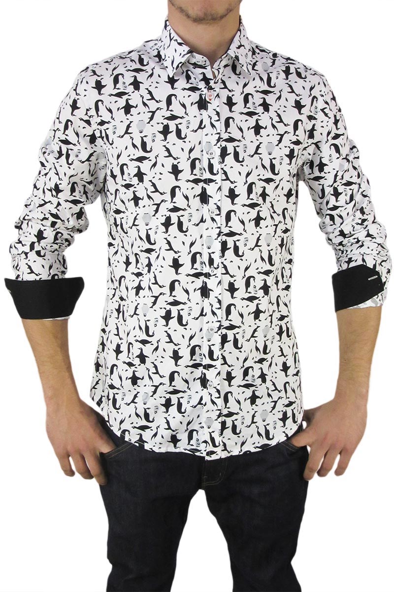 Missone ανδρικό πουκάμισο λευκό με penguin print