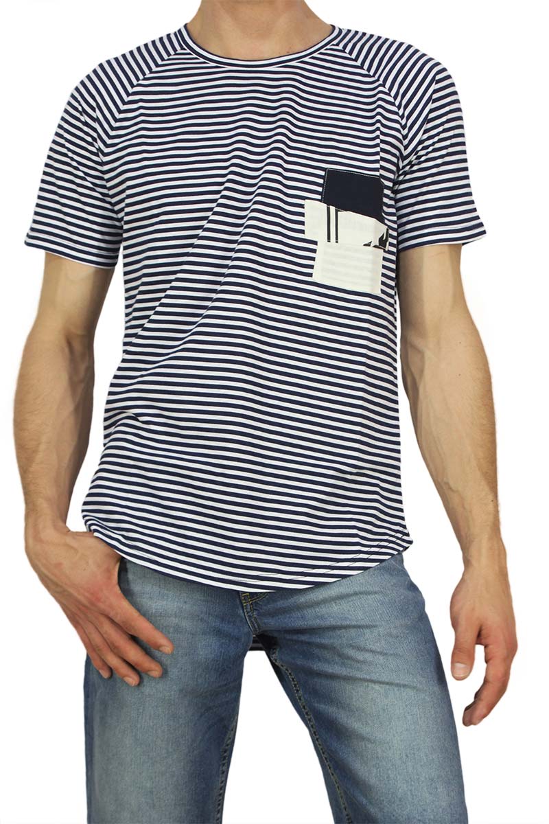 Bigbong ανδρικό longline t-shirt ριγέ navy με patch