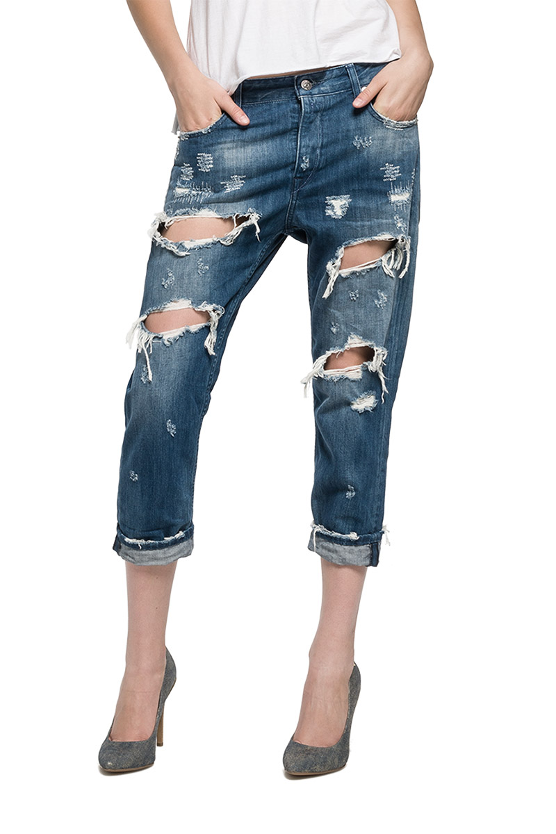 Replay Gracelly Women S Cropped Destroyed Jeans