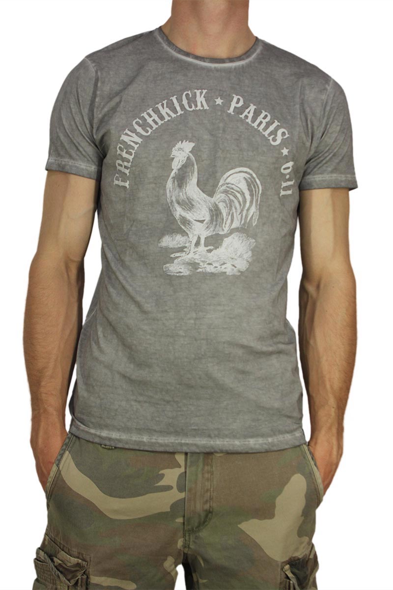 French Kick T-shirt Rooster in silver grey