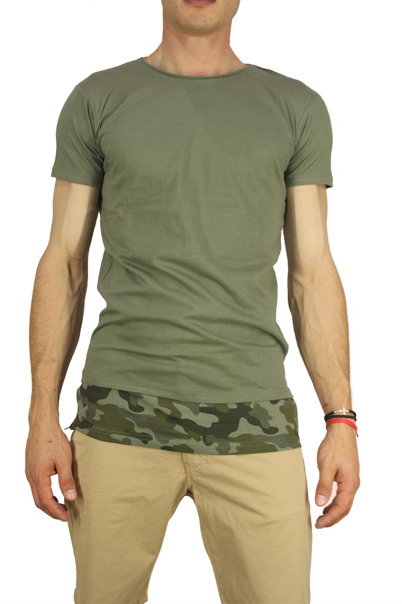 Malavita ανδρικό longline t-shirt χακί με camo layer