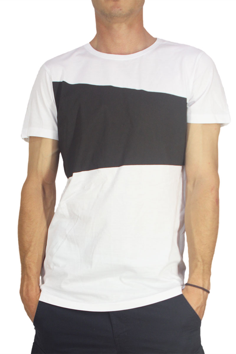Ανδρικό longline t-shirt λευκό με διαγώνια μαύρη στάμπα