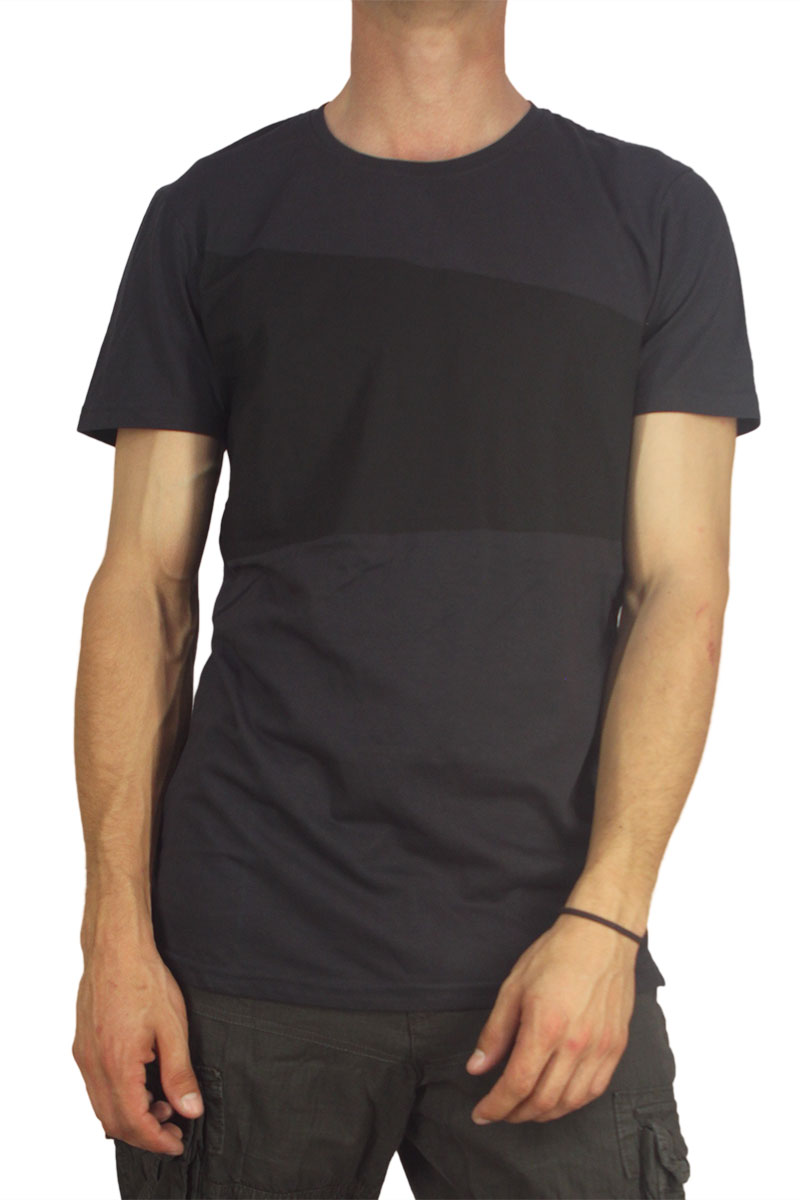 Ανδρικό longline t-shirt σκούρο γκρι με διαγώνια μαύρη στάμπα