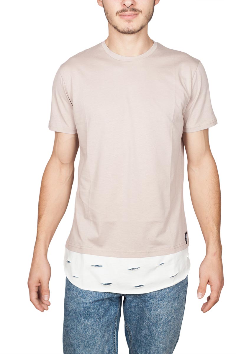 Oyet longline T-shirt εκρού με σκισίματα στο πρόσθετο