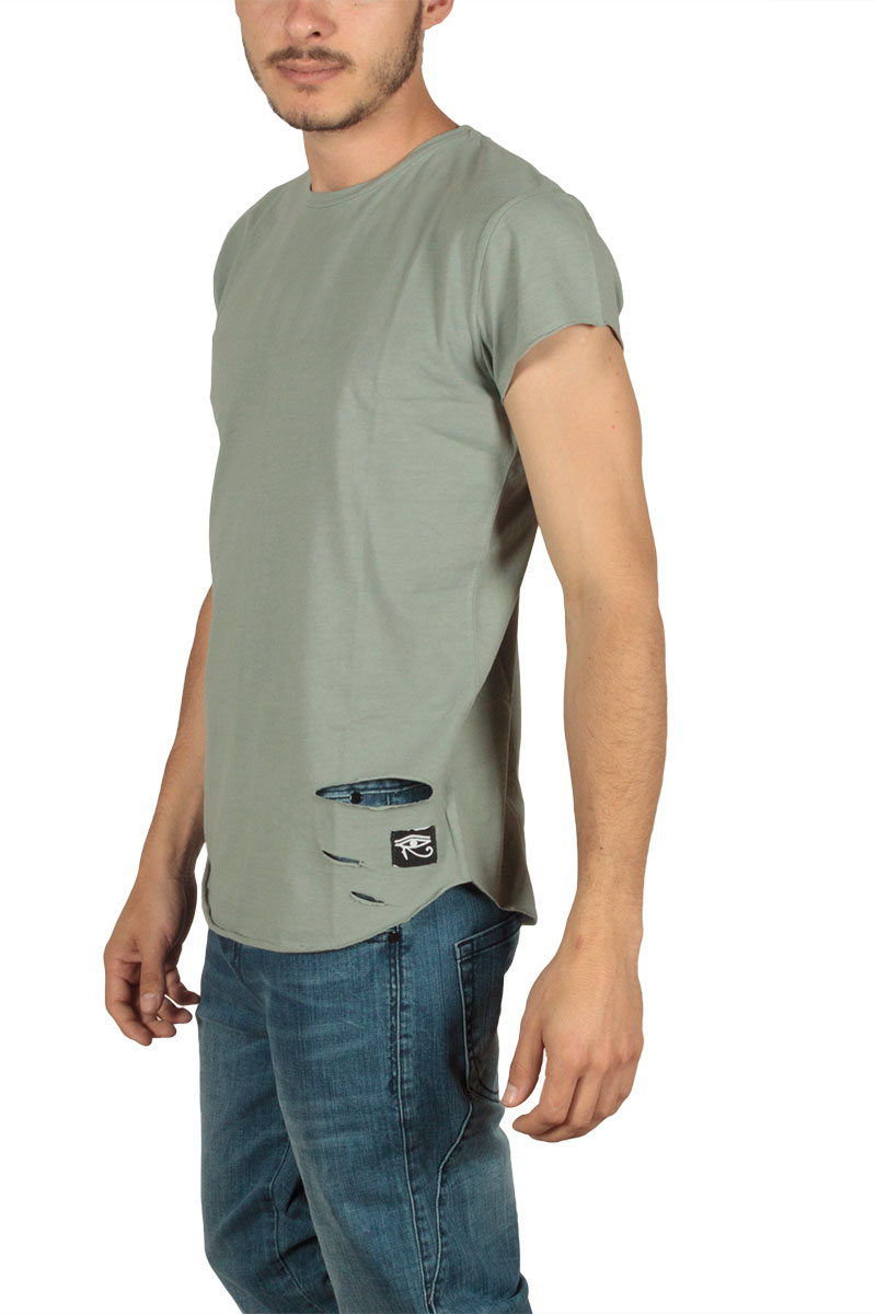Oyet ανδρικό T-shirt χακί με σκισίματα