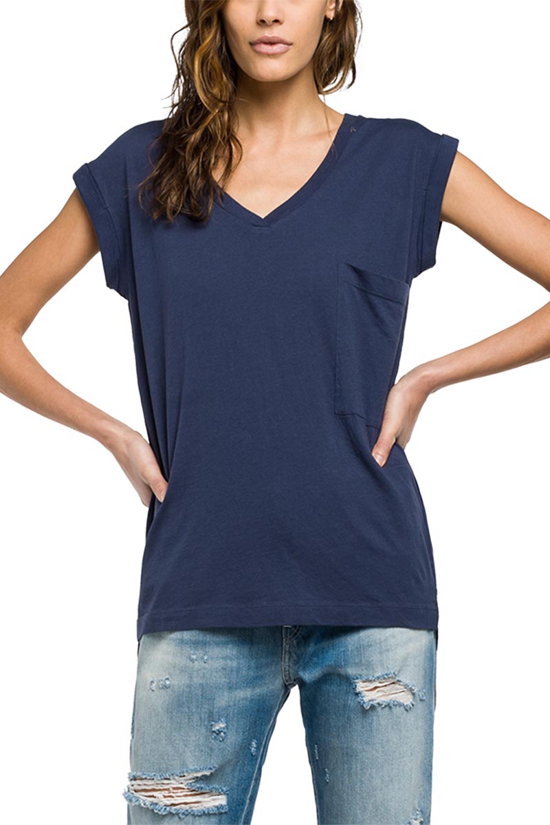 Replay deep V-neck t-shirt violet blue