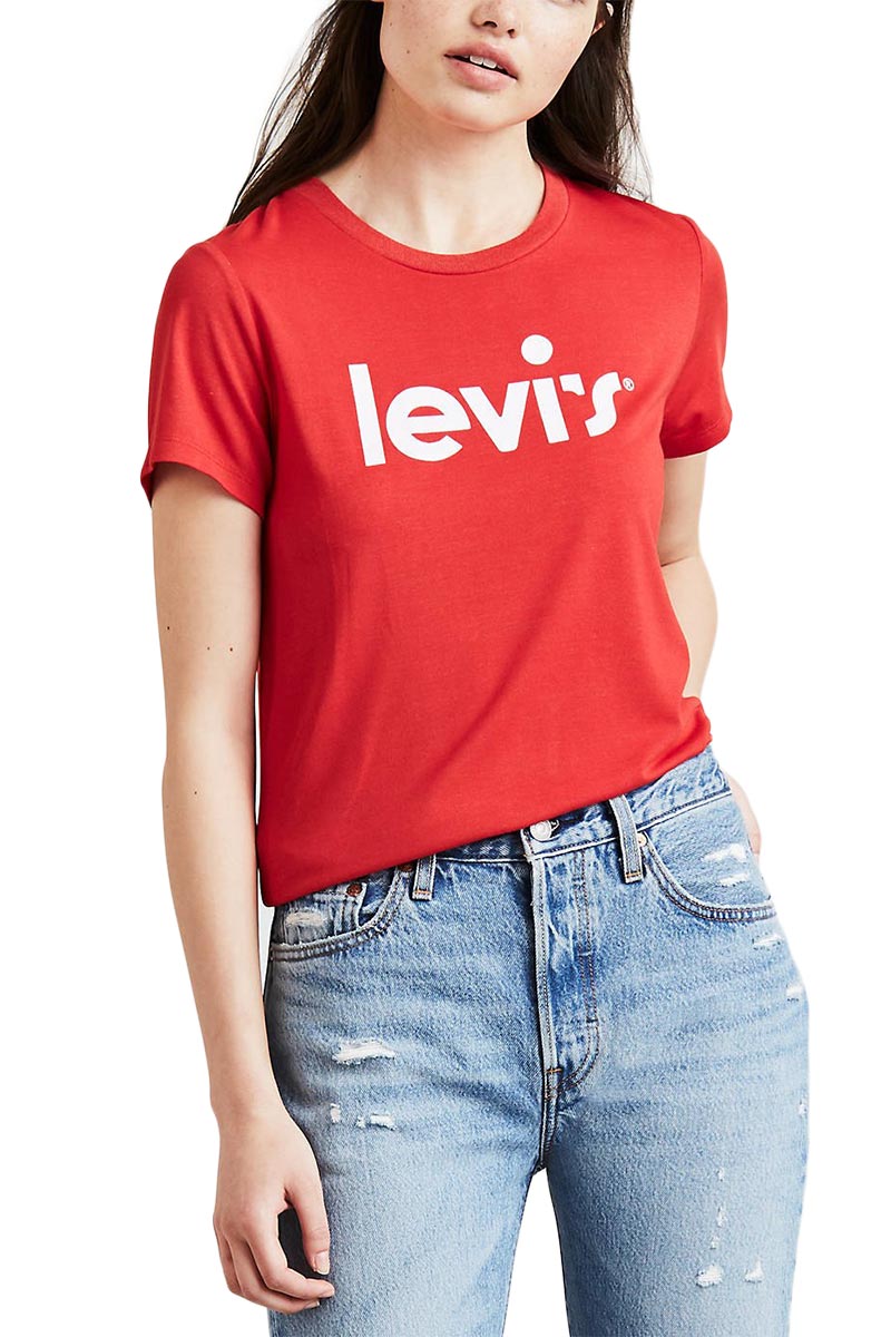 levi's white t shirt with red logo women's