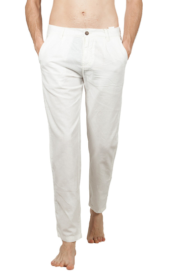 Ανδρικό linen-blend παντελόνι λευκό