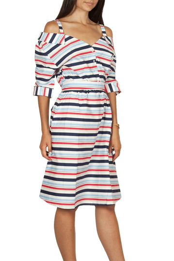 Migle + me cold shoulder striped dress with 3/4 sleeves