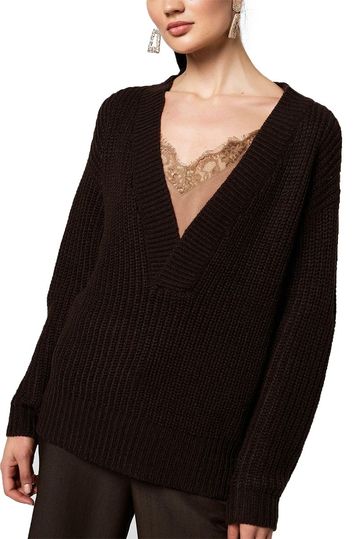 Rut & Circle Melody σκούρο καφέ πουλόβερ με V-λαιμό