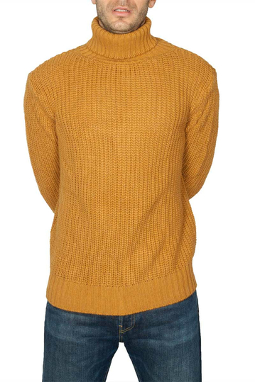 Men's roll neck sweater mustard
