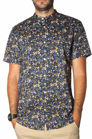 Κοντομάνικο πουκάμισο φλοράλ με Μάο γιακά