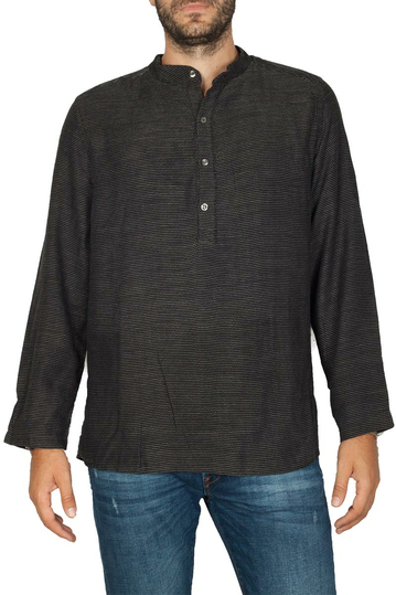 Bigbong πουκάμισο με Μάο γιακά μαύρο μελανζέ