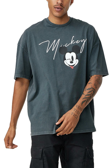 Recovered Oversized T-shirt Disney Mickey Signature Washed Black