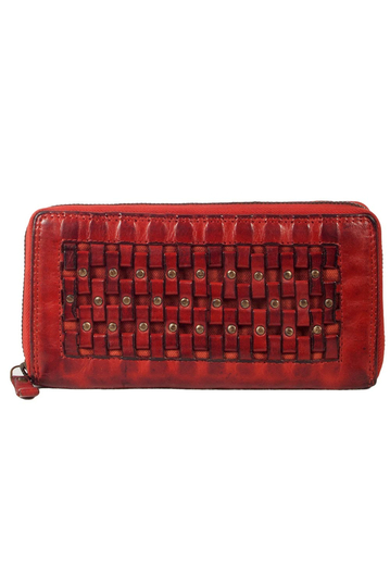 Hill Burry RFID leather zippered clutch wallet red