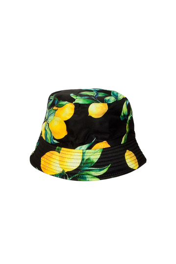 Reversible Bucket Hat Lemon Print Black