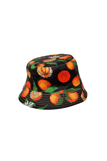 Reversible Bucket Hat Orange Print Black