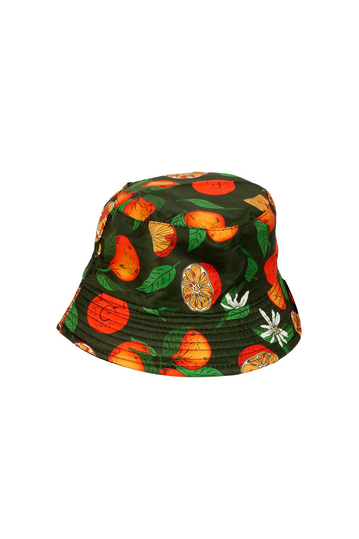 Reversible Bucket Hat Orange Print Khaki