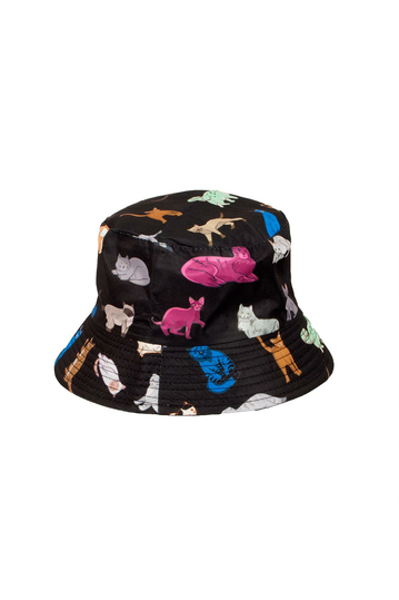 Reversible Bucket Hat Cats Print Black