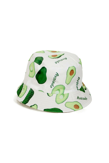 Reversible Bucket Hat Avocado & Writing Print White