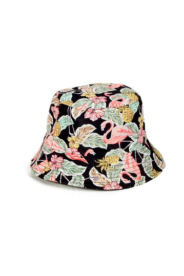 Reversible Bucket Hat Flamingo Print Black