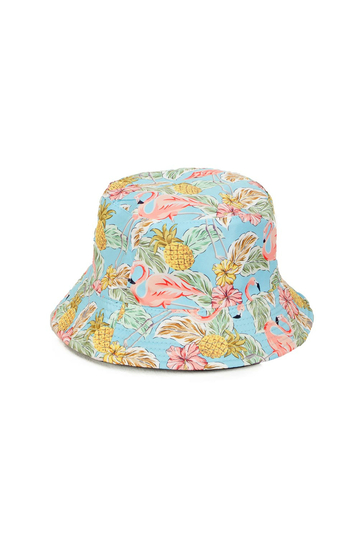 Reversible Bucket Hat Flamingo Print Light Blue
