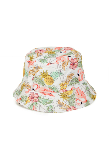 Reversible Bucket Hat Flamingo Print White