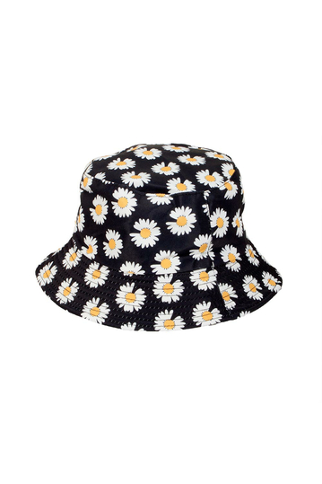 Reversible Bucket Hat Daisy Print Black