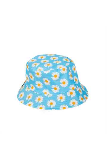 Reversible Bucket Hat Daisy Print Light Blue