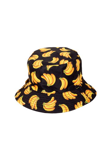 Reversible Bucket Hat Banana Print Black