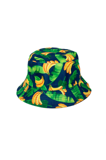 Reversible Bucket Hat Banana & Leaves Print Indigo