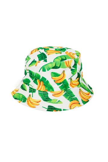 Reversible Bucket Hat Banana & Leaves Print White