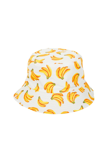 Reversible Bucket Hat Banana Print White