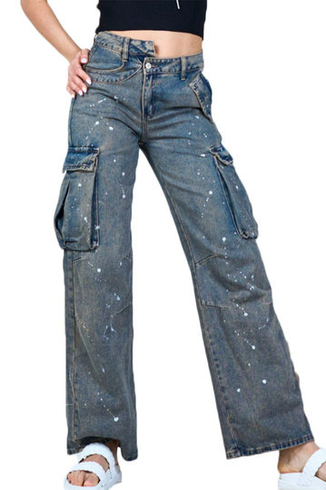 Washed Cargo Jeans With Splashes