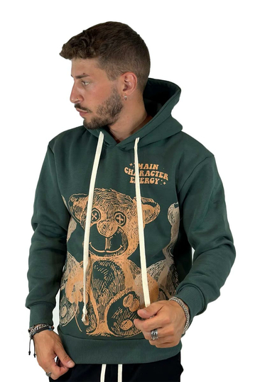 Teddy Bear Main Character Energy Hoodie Green