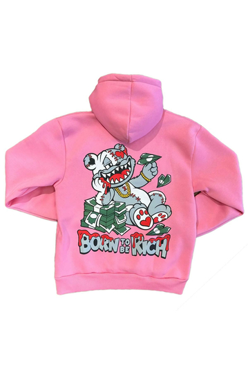 Unisex Hoodie Teddy Bear Born To Be Rich Pink