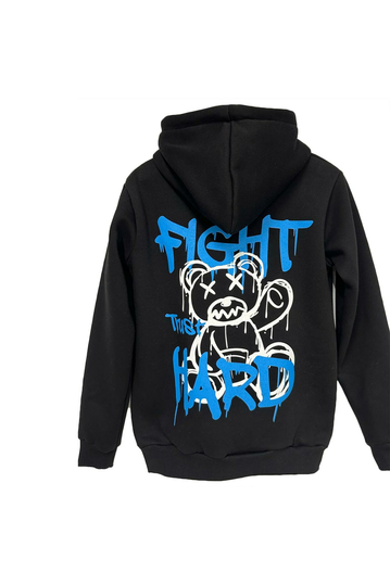 Teddybear Hoodie Fight Trust Hard Black