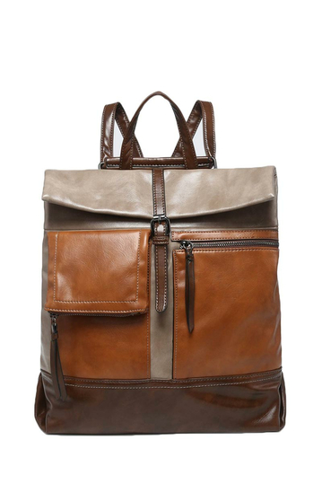 Backpack With Exterior Pockets Brown/Khaki