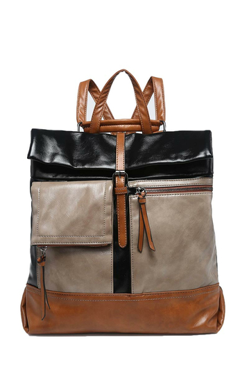 Backpack With Exterior Pockets Black/Khaki