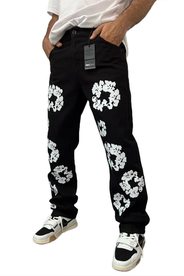 Relaxed Fit Jeans Floral Black