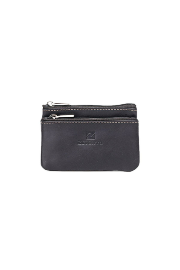 Zevento Leather Zippered Coin Wallet RFID Black