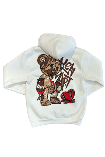 Unisex Hoodie Teddy Bear Broken Heart Cream