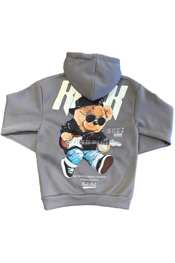 Unisex Hoodie Teddy Bear Rock Grey