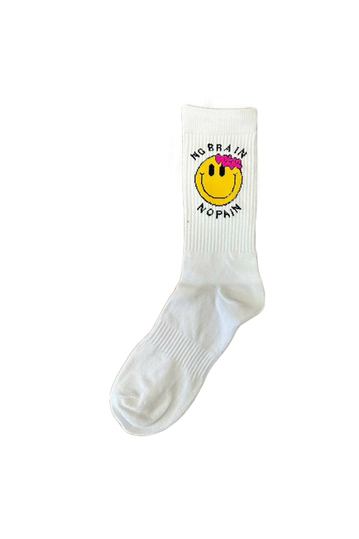 Teddy Bear No Brain No Pain Socks White