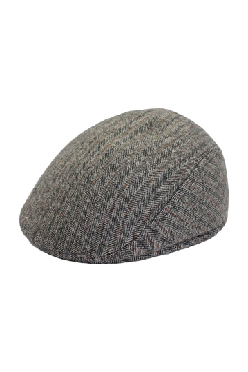 Wool Flat Cap Herringbone Grey