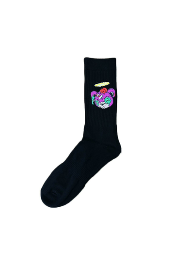 Teddy Bear Purple Head Socks Black