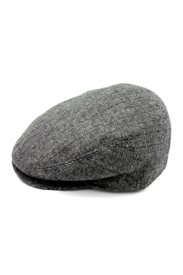 Wool Flat Cap Herringbone Dark Grey